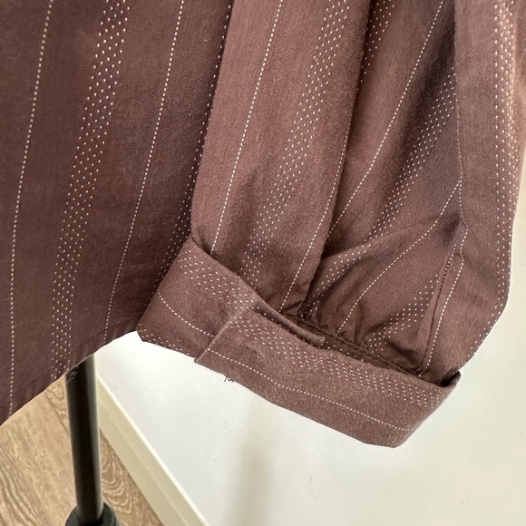 VTG Old Navy pin stripe fitted dress shirt brown collared long sleeves SZ L EUC - Picture 3 of 8